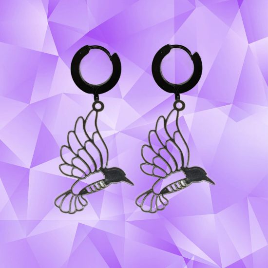 Imagen de 1 Par de Bonitos Colibries en Aretes Negros o Arracadas Negras Verdaderas Acero  Alta Durabilidad +5 Modelos y Colores para Escoger X1-9