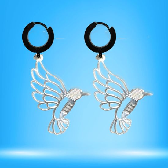 Imagen de 1 Par de Bonitos Colibries en Aretes Negros o Arracadas Negras Verdaderas Acero  Alta Durabilidad +5 Modelos y Colores para Escoger X1-9