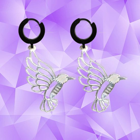 Imagen de 1 Par de Bonitos Colibries en Aretes Negros o Arracadas Negras Verdaderas Acero  Alta Durabilidad +5 Modelos y Colores para Escoger X1-9