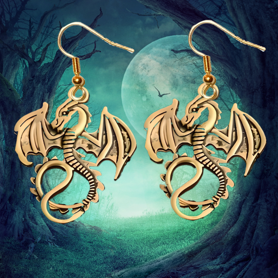 Imagen de 1 Par de Aretes con Dije de Dragon Vikingo Grande o Chico Con o Sin Luna+ de 3 Modelos para Escoger x1-10