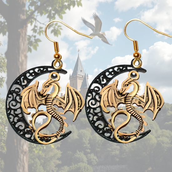Imagen de 1 Par de Aretes con Dije de Dragon Vikingo Grande o Chico Con o Sin Luna+ de 3 Modelos para Escoger x1-10