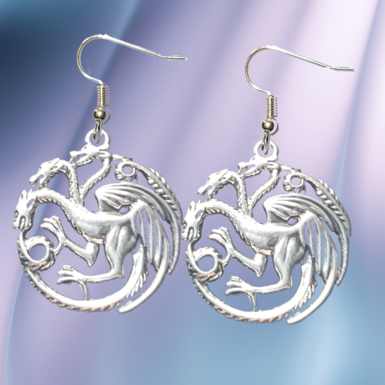 Imagen de 1 Par de Aretes con Dije de Dragon Vikingo Grande o Chico Con o Sin Luna+ de 3 Modelos para Escoger x1-10