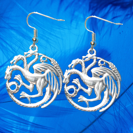 Imagen de 1 Par de Aretes con Dije de Dragon Vikingo Grande o Chico Con o Sin Luna+ de 3 Modelos para Escoger x1-10