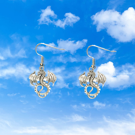 Imagen de 1 Par de Aretes con Dije de Dragon Vikingo Grande o Chico Con o Sin Luna+ de 3 Modelos para Escoger x1-10