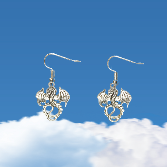 Imagen de 1 Par de Aretes con Dije de Dragon Vikingo Grande o Chico Con o Sin Luna+ de 3 Modelos para Escoger x1-10