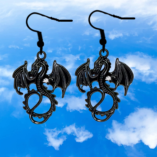 Imagen de 1 Par de Aretes con Dije de Dragon Vikingo Grande o Chico Con o Sin Luna+ de 3 Modelos para Escoger x1-10