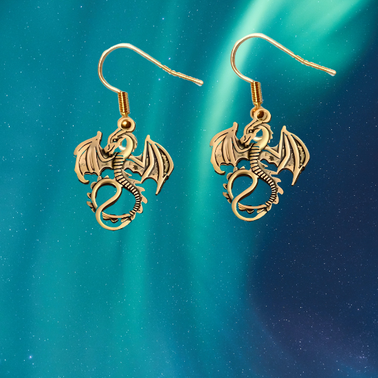 Imagen de 1 Par de Aretes con Dije de Dragon Vikingo Grande o Chico Con o Sin Luna+ de 3 Modelos para Escoger x1-10