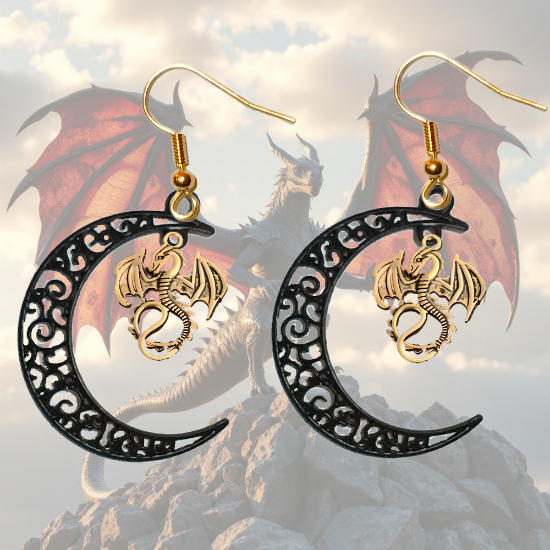 Imagen de 1 Par de Aretes con Dije de Dragon Vikingo Grande o Chico Con o Sin Luna+ de 3 Modelos para Escoger x1-10