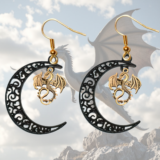 Imagen de 1 Par de Aretes con Dije de Dragon Vikingo Grande o Chico Con o Sin Luna+ de 3 Modelos para Escoger x1-10
