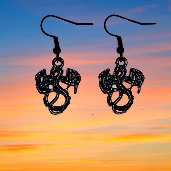 Imagen de 1 Par de Aretes con Dije de Dragon Vikingo Grande o Chico Con o Sin Luna+ de 3 Modelos para Escoger x1-10