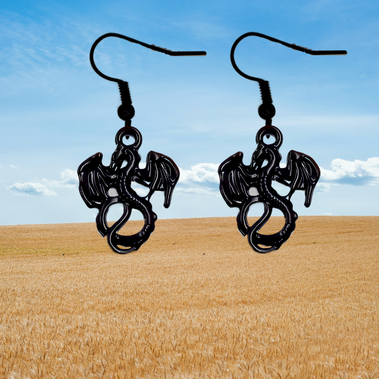 Imagen de 1 Par de Aretes con Dije de Dragon Vikingo Grande o Chico Con o Sin Luna+ de 3 Modelos para Escoger x1-10