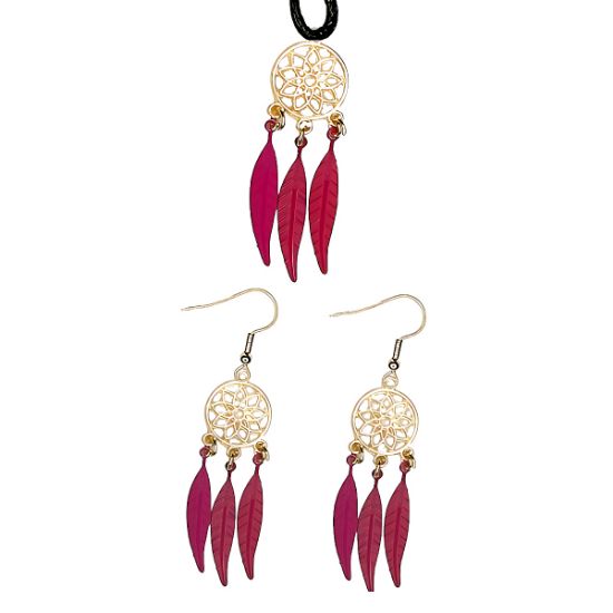 Imagen de Juego de Atrapasueños Color Dorado (Aretes+ Collar) Con Plumas de Diferentes Color Alta Durabilidad + 10 Modelos  para Escoger x1-10