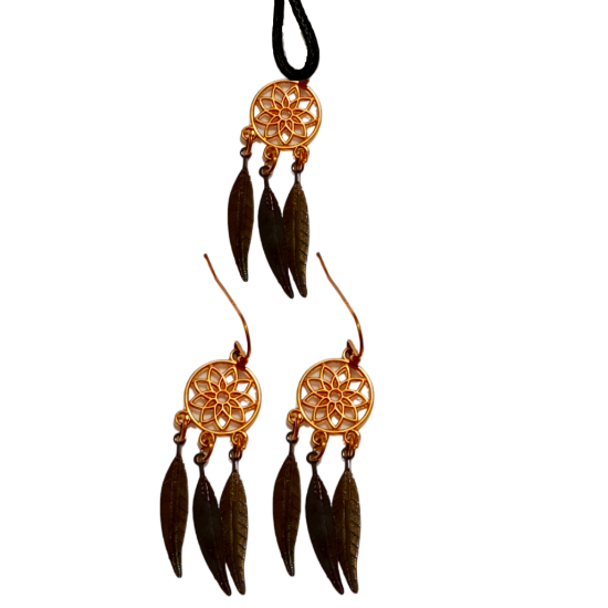 Imagen de Juego de Atrapasueños Color Dorado (Aretes+ Collar) Con Plumas de Diferentes Color Alta Durabilidad + 10 Modelos  para Escoger x1-10