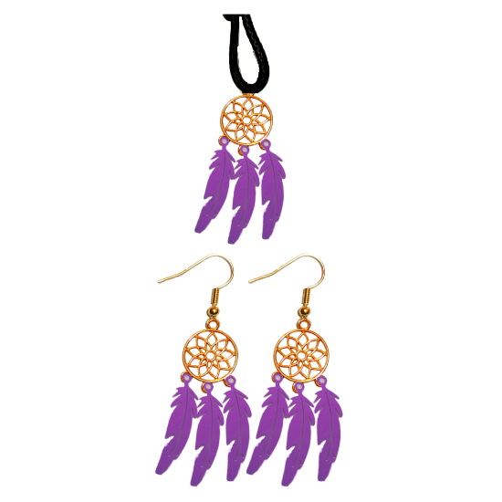 Imagen de Juego de Atrapasueños Color Dorado (Aretes+ Collar) Con Plumas de Diferentes Color Alta Durabilidad + 10 Modelos  para Escoger x1-10