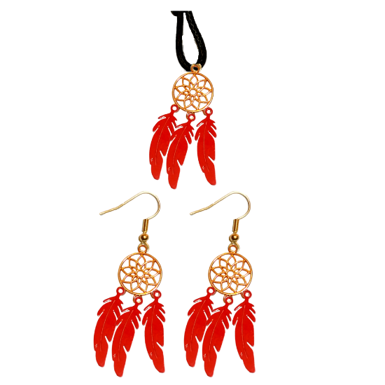 Imagen de Juego de Atrapasueños Color Dorado (Aretes+ Collar) Con Plumas de Diferentes Color Alta Durabilidad + 10 Modelos  para Escoger x1-10
