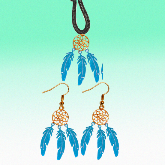 Imagen de Juego de Atrapasueños Color Dorado (Aretes+ Collar) Con Plumas de Diferentes Color Alta Durabilidad + 10 Modelos  para Escoger x1-10