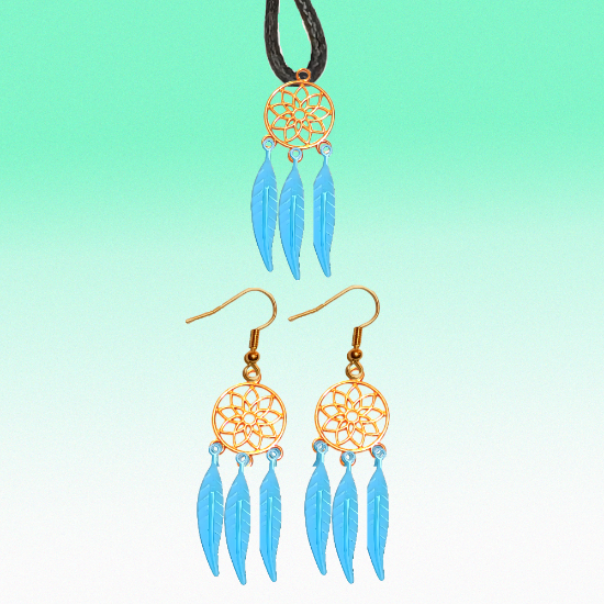 Imagen de Juego de Atrapasueños Color Dorado (Aretes+ Collar) Con Plumas de Diferentes Color Alta Durabilidad + 10 Modelos  para Escoger x1-10