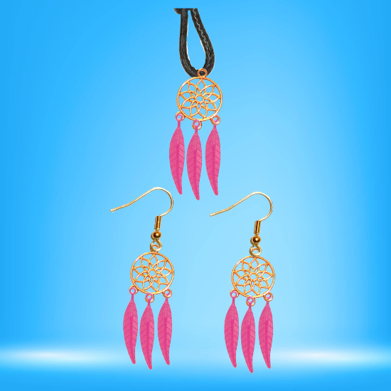 Imagen de Juego de Atrapasueños Color Dorado (Aretes+ Collar) Con Plumas de Diferentes Color Alta Durabilidad + 10 Modelos  para Escoger x1-10