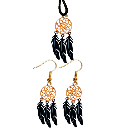 Imagen de Juego de Atrapasueños Color Dorado (Aretes+ Collar) Con Plumas de Diferentes Color Alta Durabilidad + 10 Modelos  para Escoger x1-10