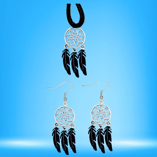 Imagen de Juego de Atrapasueños Color Plata (Aretes+ Collar) Con Plumas de Diferentes Color Alta Durabilidad + 10 Modelos  para Escoger x1-10