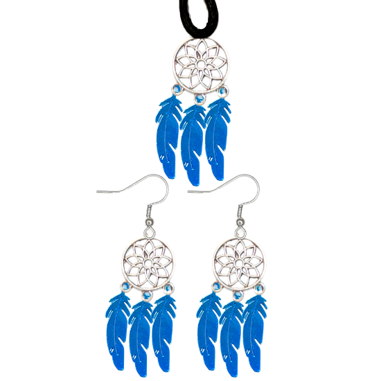 Imagen de Juego de Atrapasueños Color Plata (Aretes+ Collar) Con Plumas de Diferentes Color Alta Durabilidad + 10 Modelos  para Escoger x1-10