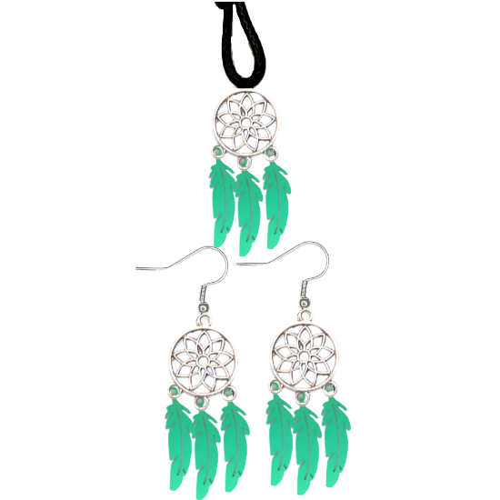 Imagen de Juego de Atrapasueños Color Plata (Aretes+ Collar) Con Plumas de Diferentes Color Alta Durabilidad + 10 Modelos  para Escoger x1-10