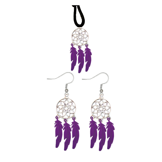 Imagen de Juego de Atrapasueños Color Plata (Aretes+ Collar) Con Plumas de Diferentes Color Alta Durabilidad + 10 Modelos  para Escoger x1-10