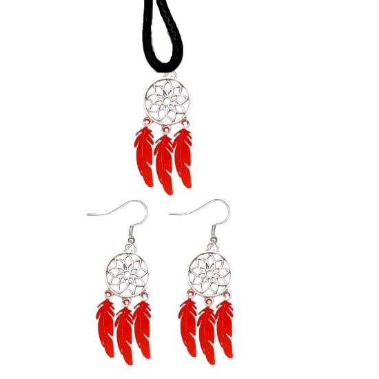 Imagen de Juego de Atrapasueños Color Plata (Aretes+ Collar) Con Plumas de Diferentes Color Alta Durabilidad + 10 Modelos  para Escoger x1-10
