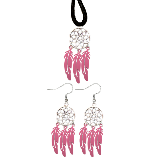 Imagen de Juego de Atrapasueños Color Plata (Aretes+ Collar) Con Plumas de Diferentes Color Alta Durabilidad + 10 Modelos  para Escoger x1-10