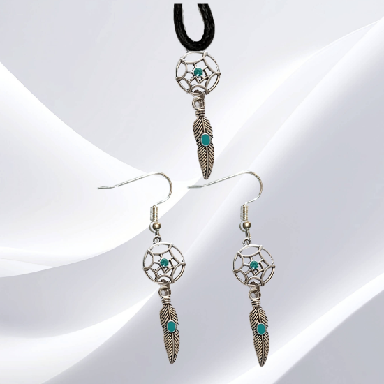 Imagen de Juego de Atrapasueños Color Plata (Aretes+ Collar) Con Plumas de Diferentes Color Alta Durabilidad + 10 Modelos  para Escoger x1-10