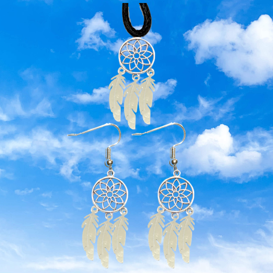 Imagen de Juego de Atrapasueños Color Plata (Aretes+ Collar) Con Plumas de Diferentes Color Alta Durabilidad + 10 Modelos  para Escoger x1-10