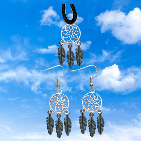 Imagen de Juego de Atrapasueños Color Plata (Aretes+ Collar) Con Plumas de Diferentes Color Alta Durabilidad + 10 Modelos  para Escoger x1-10