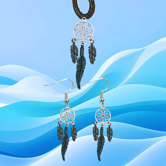 Imagen de Juego de Atrapasueños Color Plata (Aretes+ Collar) Con Plumas de Diferentes Color Alta Durabilidad + 10 Modelos  para Escoger x1-10