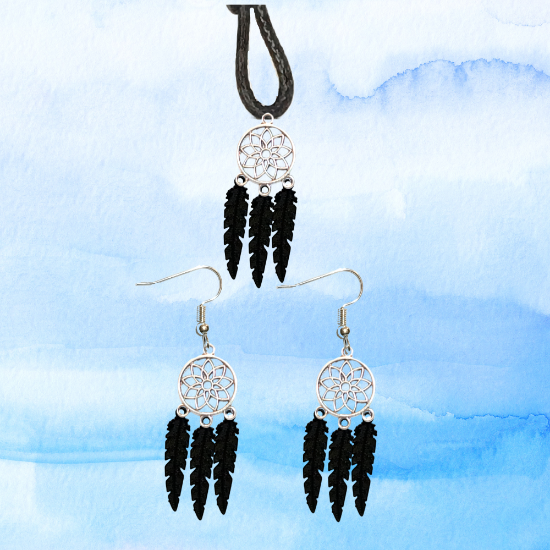 Imagen de Juego de Atrapasueños Color Plata (Aretes+ Collar) Con Plumas de Diferentes Color Alta Durabilidad + 10 Modelos  para Escoger x1-10