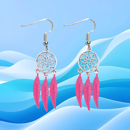 Imagen de Juego de Atrapasueños Color Plata (Aretes+ Collar) Con Plumas de Diferentes Color Alta Durabilidad + 10 Modelos  para Escoger x1-10