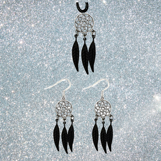 Imagen de Juego de Atrapasueños Color Plata (Aretes+ Collar) Con Plumas de Diferentes Color Alta Durabilidad + 10 Modelos  para Escoger x1-10