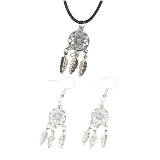 Imagen de Juego de Atrapasueños Color Plata (Aretes+ Collar) Con Plumas de Diferentes Color Alta Durabilidad + 10 Modelos  para Escoger x1-10