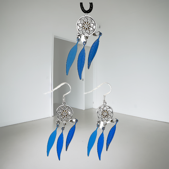 Imagen de Juego de Atrapasueños Color Plata (Aretes+ Collar) Con Plumas de Diferentes Color Alta Durabilidad + 10 Modelos  para Escoger x1-10