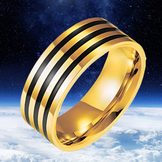 Imagen de 1 Elegante Anillo 8mm 3 Bandas Negras Unisex o Para Pareja Acero Tungsteno Inoxidable A Escoger 2 Colores en 7 Tallas ALTISIMA RESISTENCIA - ANTIRAYADURAS Y ELEGANCIA  x1-113