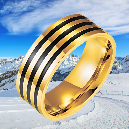 Imagen de 1 Elegante Anillo 8mm 3 Bandas Negras Unisex o Para Pareja Acero Tungsteno Inoxidable A Escoger 2 Colores en 7 Tallas ALTISIMA RESISTENCIA - ANTIRAYADURAS Y ELEGANCIA  x1-113