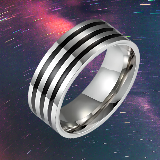 Imagen de 1 Elegante Anillo 8mm 3 Bandas Negras Unisex o Para Pareja Acero Tungsteno Inoxidable A Escoger 2 Colores en 7 Tallas ALTISIMA RESISTENCIA - ANTIRAYADURAS Y ELEGANCIA  x1-113