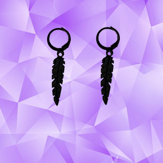 Imagen de 1 Par de Plumas Medianas Acero en Arracaditas Acero Color Negro Alta Durabilidad+20 Modelos y Colores Para Escoger CUPF&=X1PLu-Lopi